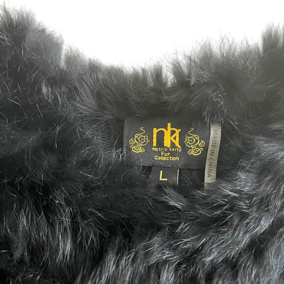 Metric Knits Fur Collection Black Rabbit Fur Chevron Mob Wife Coat Size Large - Picture 3 of 10